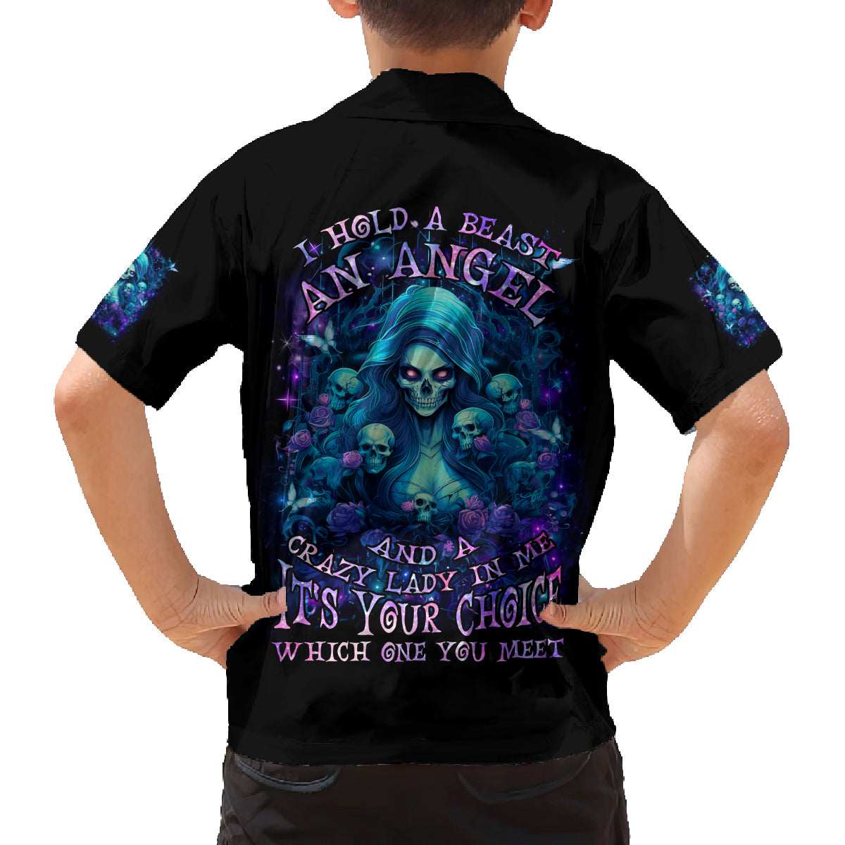 Flame Skull Family Matching Off Shoulder Short Dress and Hawaiian Shirt If You Kick Me When I'm Down You Better Pray I Don't Get Up - Wonder Print Shop