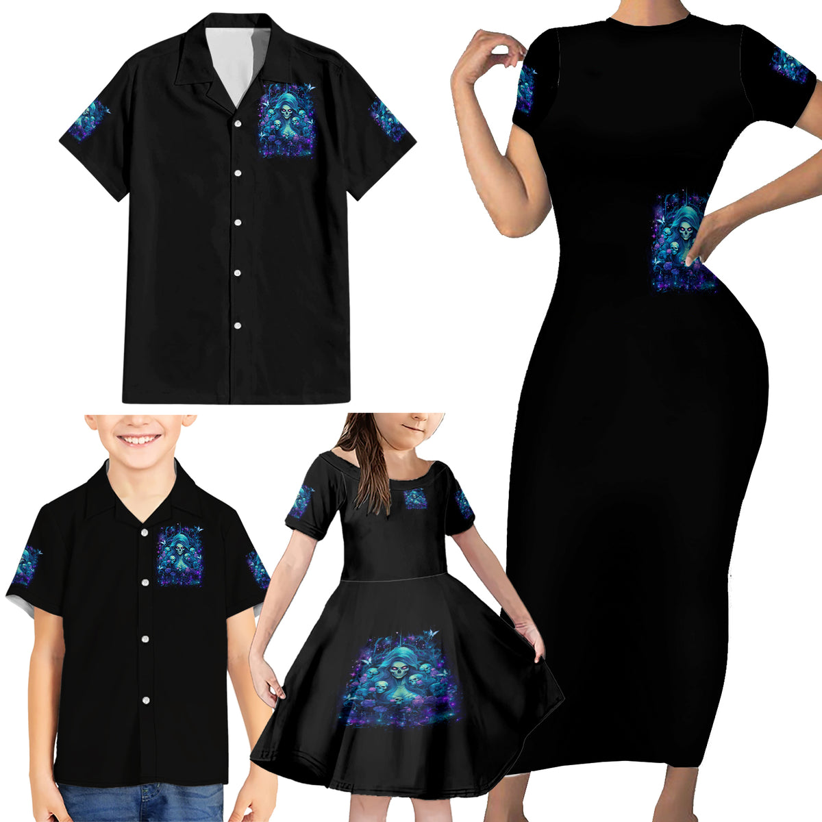 Flame Skull Family Matching Short Sleeve Bodycon Dress and Hawaiian Shirt If You Kick Me When I'm Down You Better Pray I Don't Get Up - Wonder Print Shop