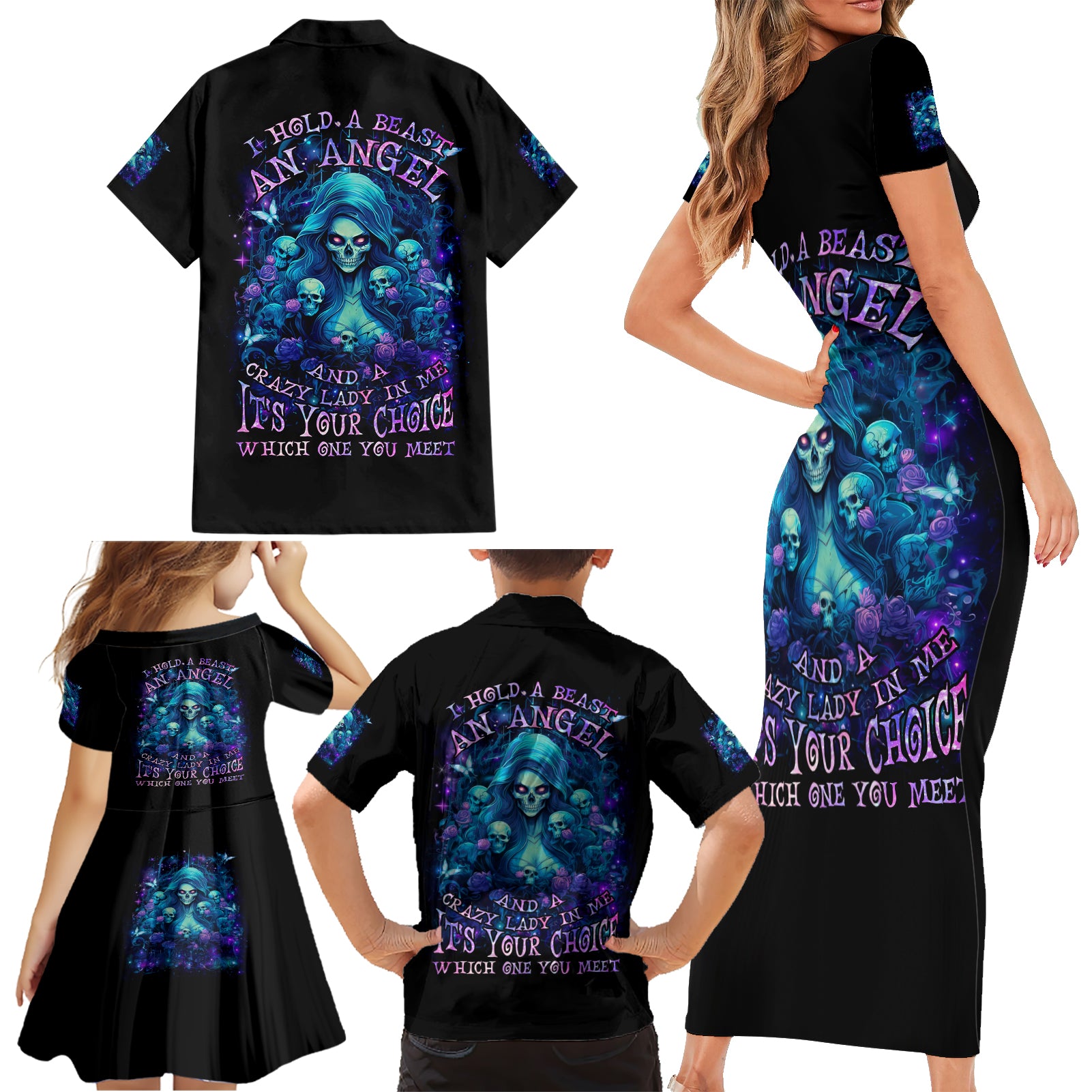 Flame Skull Family Matching Short Sleeve Bodycon Dress and Hawaiian Shirt If You Kick Me When I'm Down You Better Pray I Don't Get Up - Wonder Print Shop