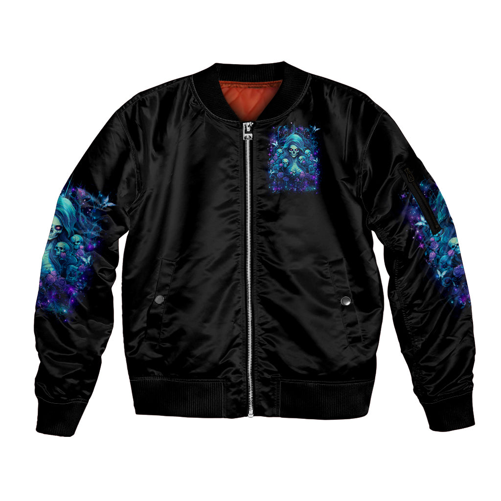 Flame Skull Sleeve Zip Bomber Jacket If You Kick Me When I'm Down You Better Pray I Don't Get Up - Wonder Print Shop