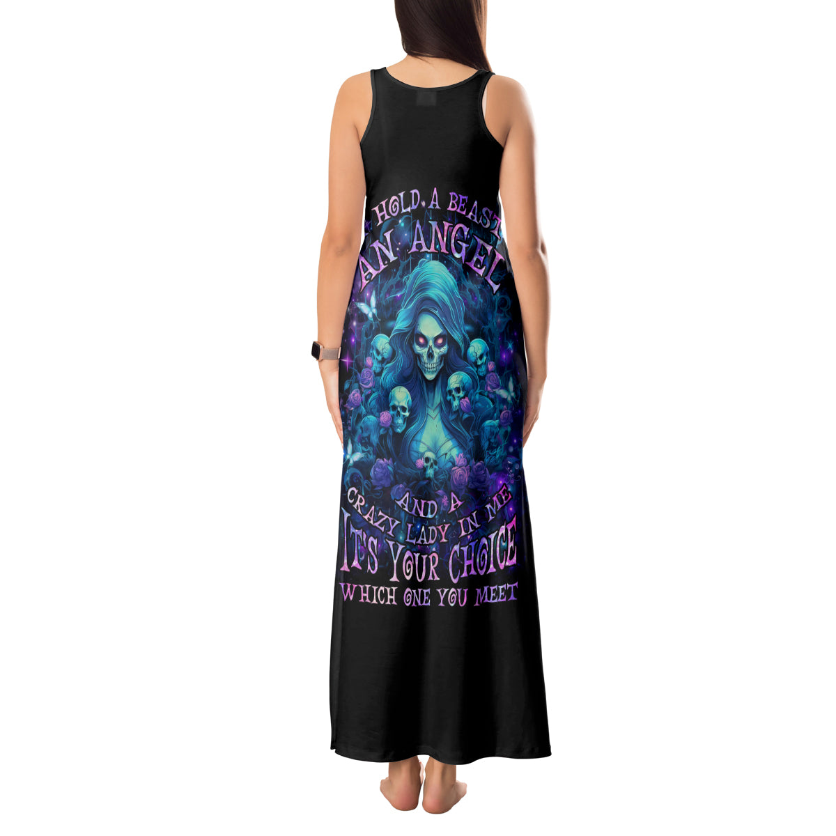 Flame Skull Tank Maxi Dress If You Kick Me When I'm Down You Better Pray I Don't Get Up - Wonder Print Shop