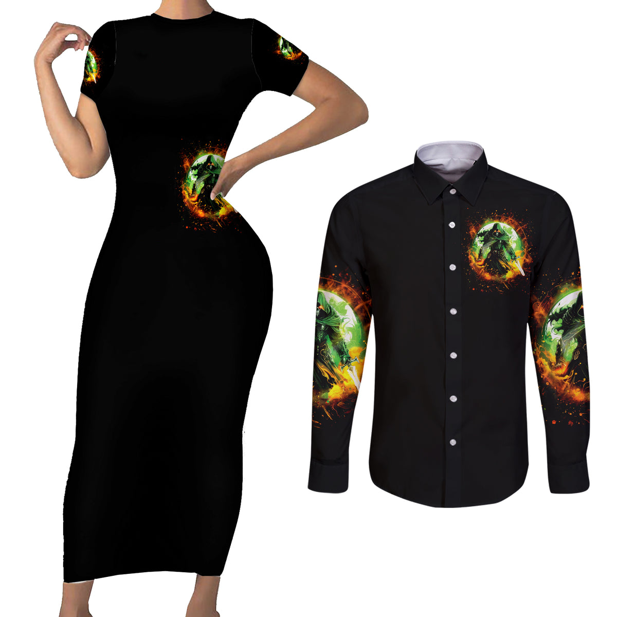 Fairy Skull Couples Matching Short Sleeve Bodycon Dress and Long Sleeve Button Shirt In My Next Life I Want To Be The Karme Fairy - Wonder Print Shop