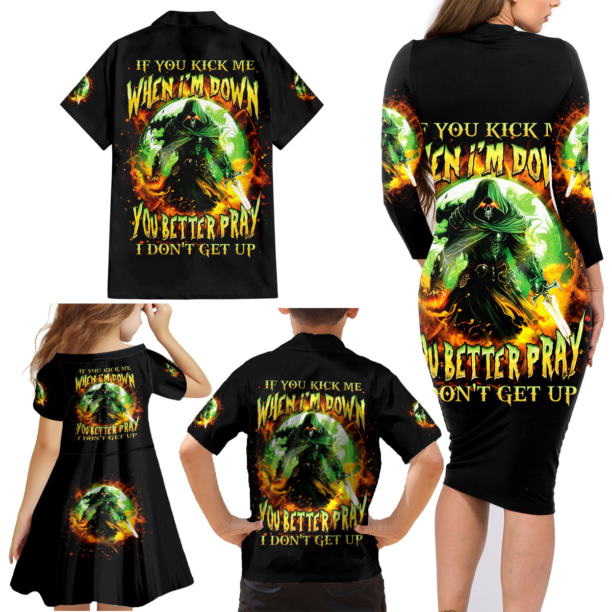 Fairy Skull Family Matching Long Sleeve Bodycon Dress and Hawaiian Shirt In My Next Life I Want To Be The Karme Fairy - Wonder Print Shop