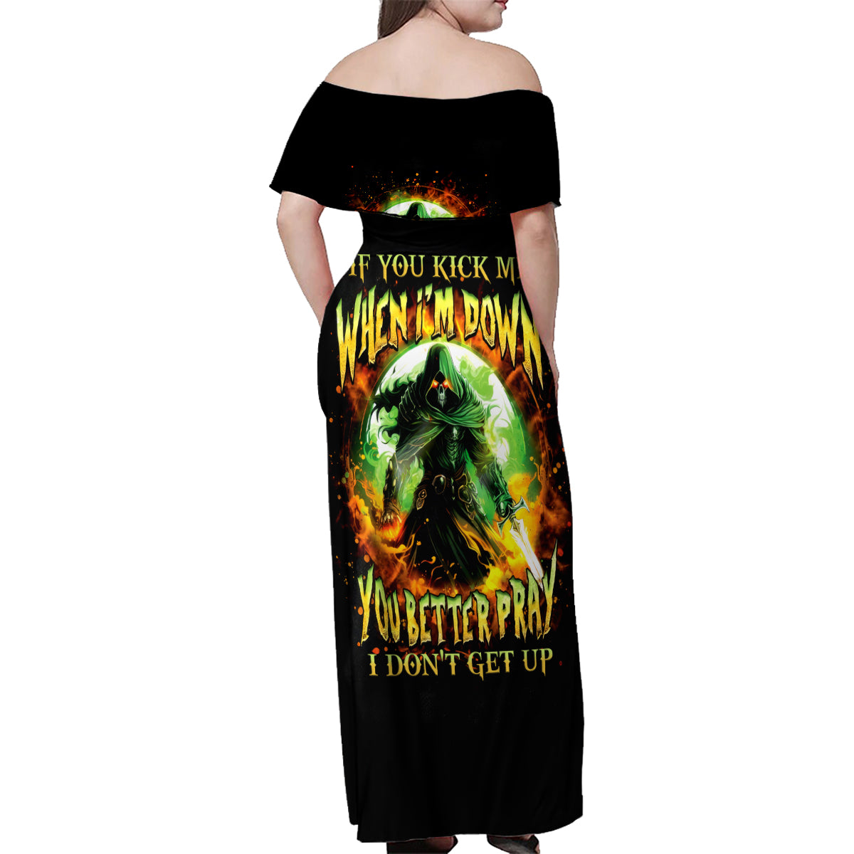 Fairy Skull Family Matching Off Shoulder Maxi Dress and Hawaiian Shirt In My Next Life I Want To Be The Karme Fairy - Wonder Print Shop