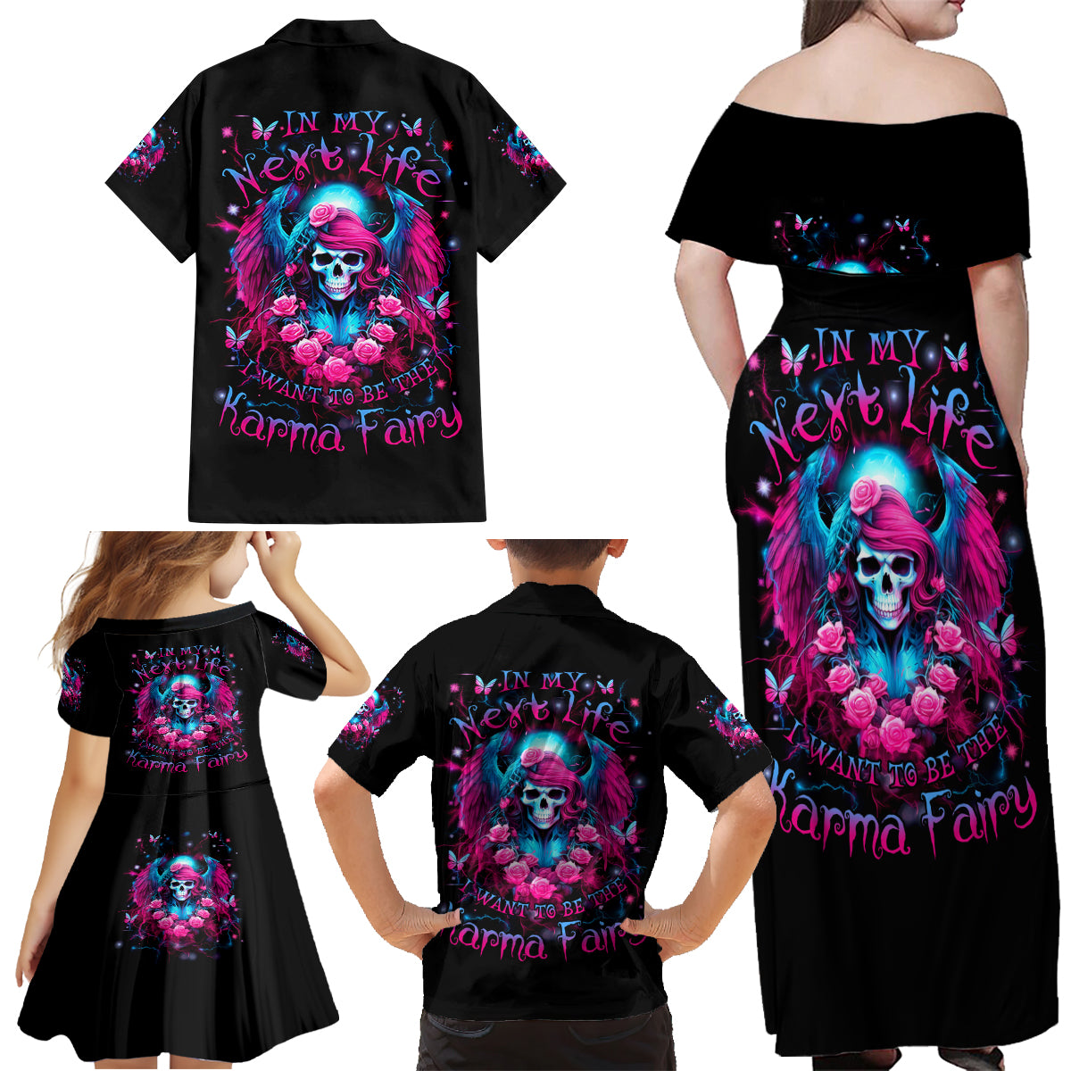 Witch Skull Family Matching Off Shoulder Maxi Dress and Hawaiian Shirt Buckle Up Buttercup You Just Flipped My Bitch Switch - Wonder Print Shop