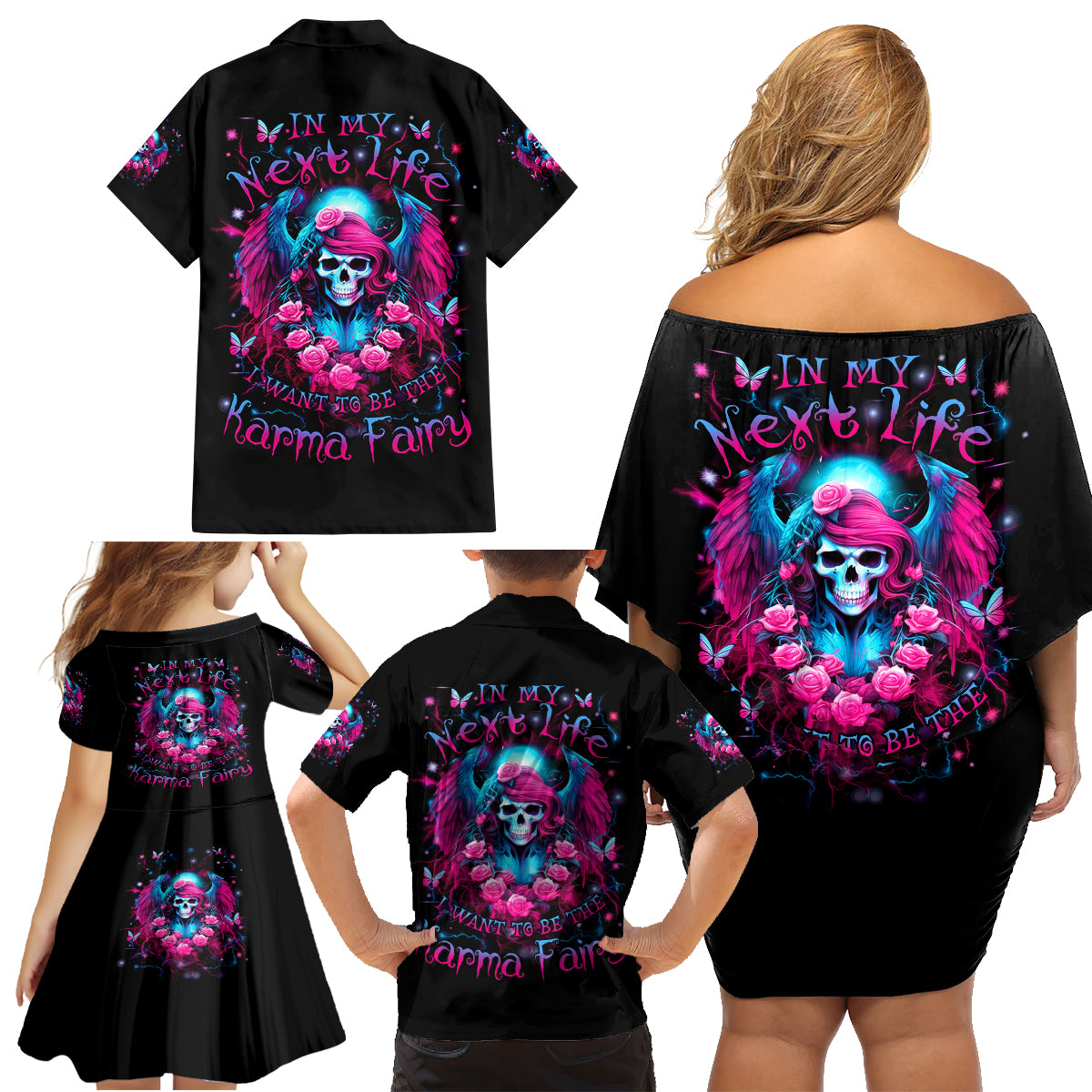 Witch Skull Family Matching Off Shoulder Short Dress and Hawaiian Shirt Buckle Up Buttercup You Just Flipped My Bitch Switch - Wonder Print Shop