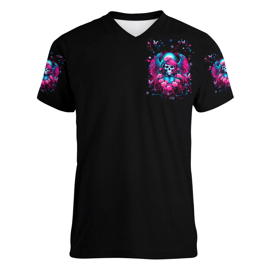 Witch Skull Women V Neck T Shirt Buckle Up Buttercup You Just Flipped My Bitch Switch - Wonder Print Shop