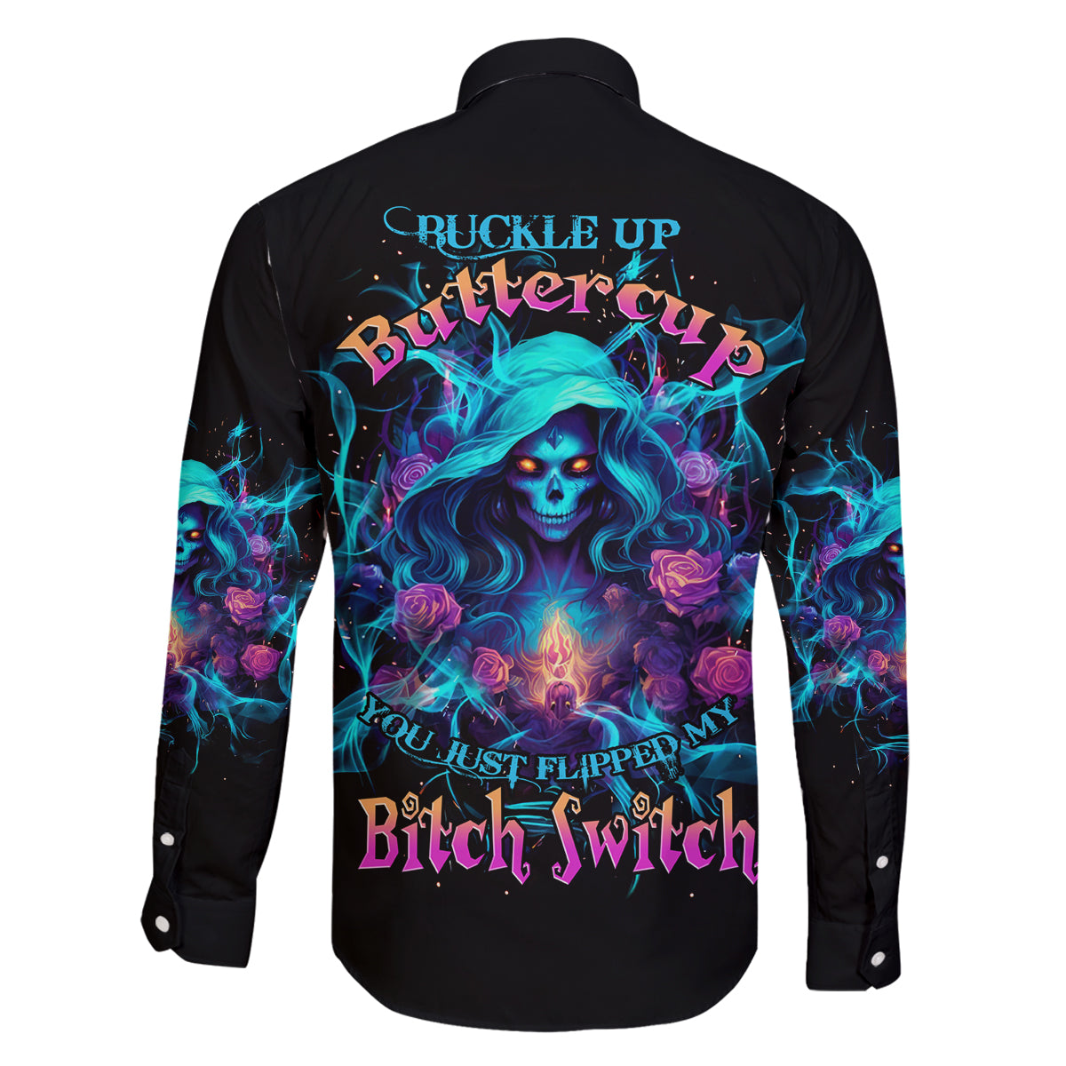Witch Skull Family Matching Long Sleeve Bodycon Dress and Hawaiian Shirt I'm A Good Person But Don't Give Me A Reason To Show My Evel Side - Wonder Print Shop