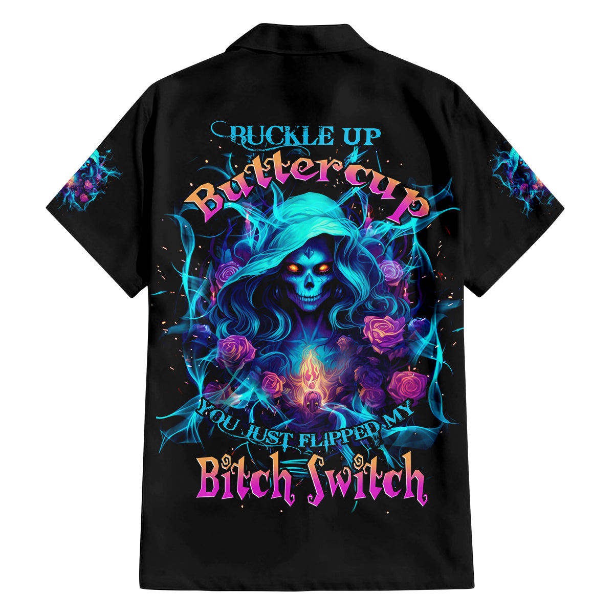Witch Skull Family Matching Off Shoulder Long Sleeve Dress and Hawaiian Shirt I'm A Good Person But Don't Give Me A Reason To Show My Evel Side - Wonder Print Shop