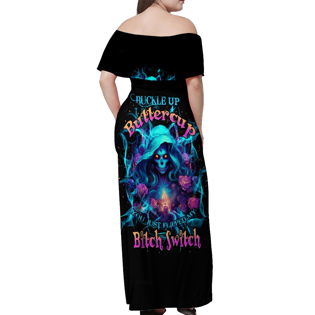 Witch Skull Off Shoulder Maxi Dress I'm A Good Person But Don't Give Me A Reason To Show My Evel Side - Wonder Print Shop