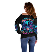 Witch Skull Off Shoulder Sweater I'm A Good Person But Don't Give Me A Reason To Show My Evel Side - Wonder Print Shop