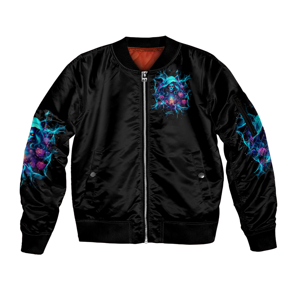 Witch Skull Sleeve Zip Bomber Jacket I'm A Good Person But Don't Give Me A Reason To Show My Evel Side - Wonder Print Shop