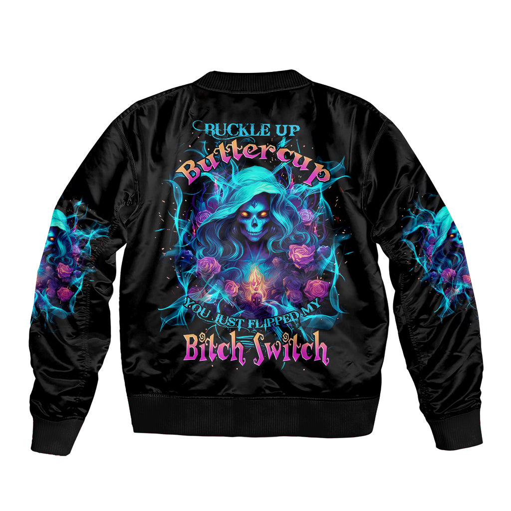 Witch Skull Sleeve Zip Bomber Jacket I'm A Good Person But Don't Give Me A Reason To Show My Evel Side - Wonder Print Shop