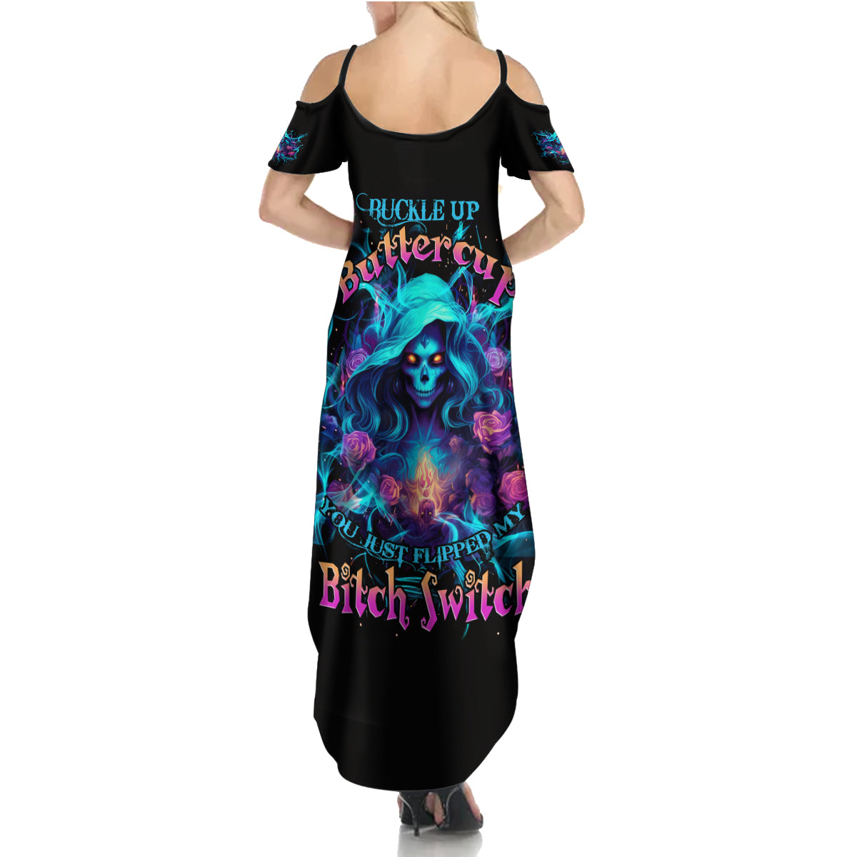 Witch Skull Summer Maxi Dress I'm A Good Person But Don't Give Me A Reason To Show My Evel Side - Wonder Print Shop