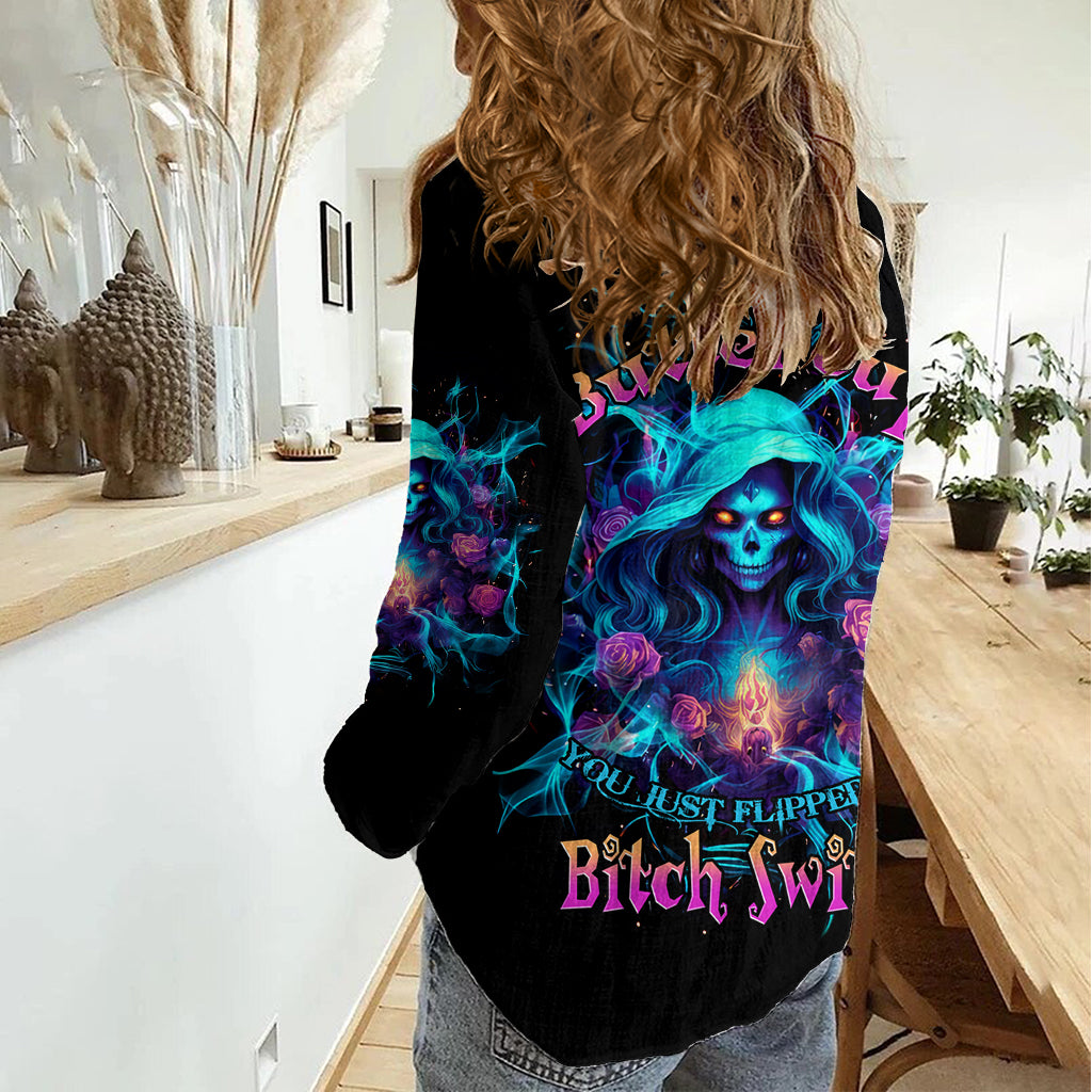 Witch Skull Women Casual Shirt I'm A Good Person But Don't Give Me A Reason To Show My Evel Side - Wonder Print Shop