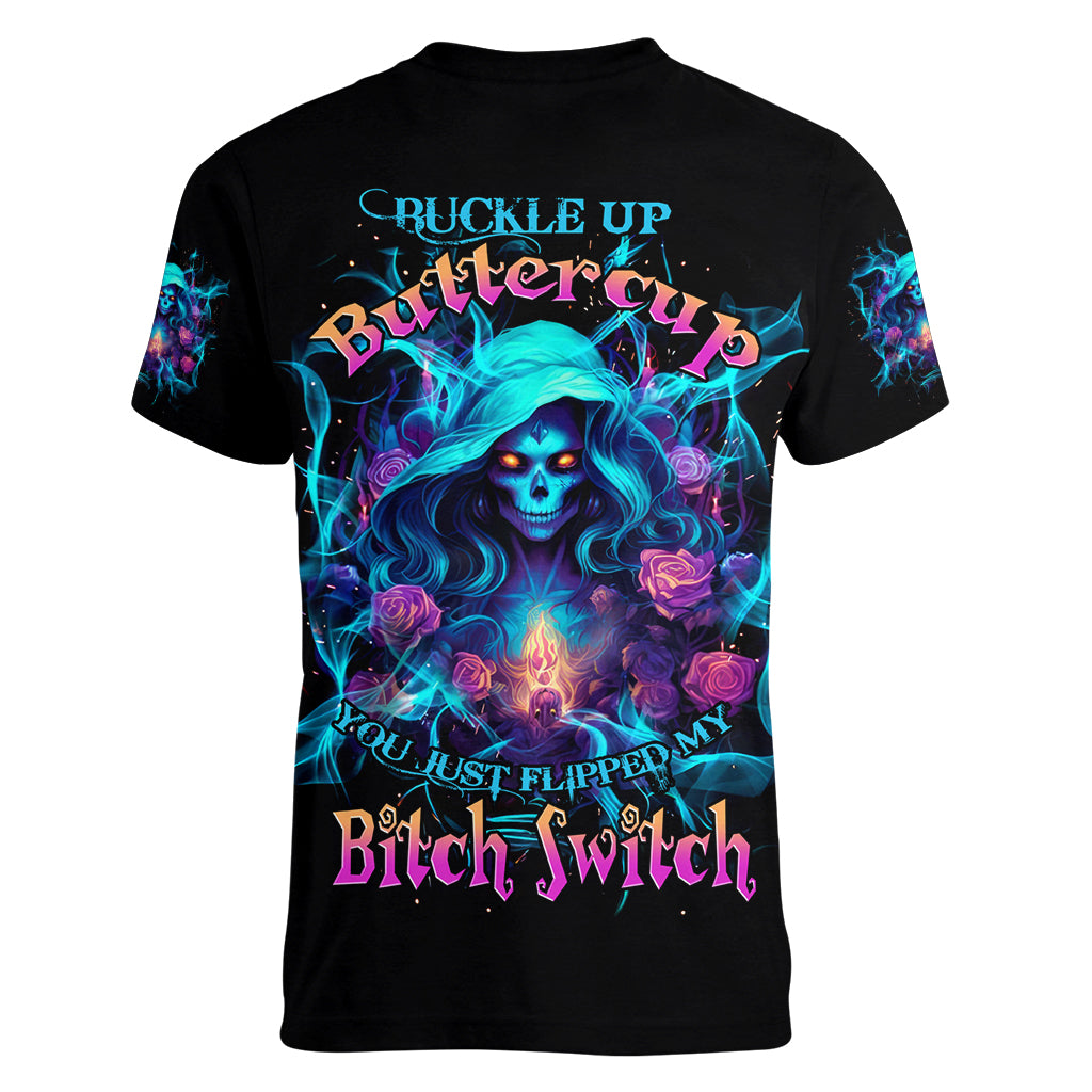 Witch Skull Women V Neck T Shirt I'm A Good Person But Don't Give Me A Reason To Show My Evel Side - Wonder Print Shop