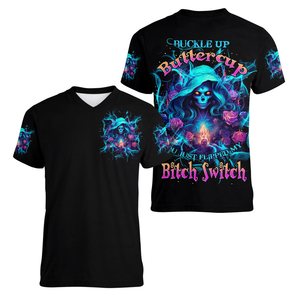 Witch Skull Women V Neck T Shirt I'm A Good Person But Don't Give Me A Reason To Show My Evel Side - Wonder Print Shop