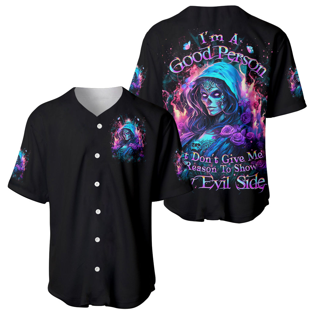 Lady Skull Baseball Jersey The Good Girl In Me Got Tired Of The Bullshit - Wonder Print Shop