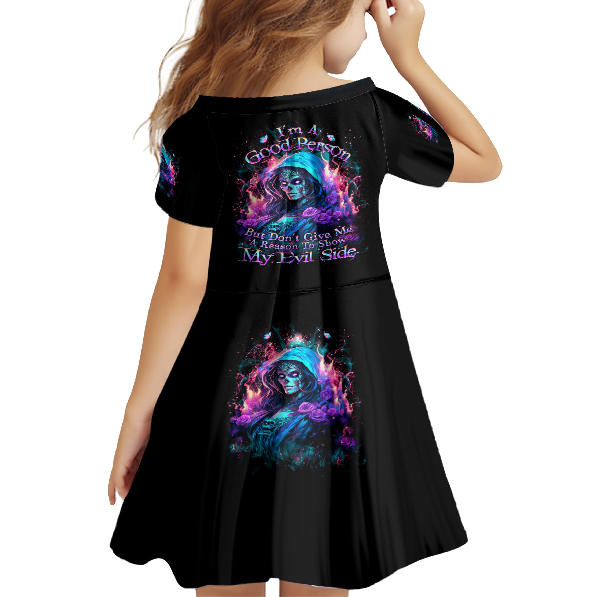 Lady Skull Family Matching Off Shoulder Long Sleeve Dress and Hawaiian Shirt The Good Girl In Me Got Tired Of The Bullshit - Wonder Print Shop