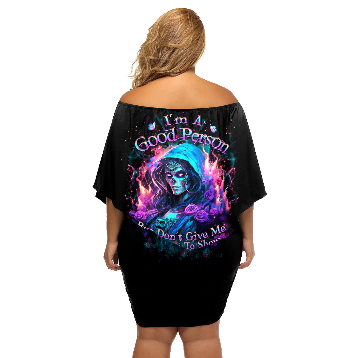 Lady Skull Family Matching Off Shoulder Short Dress and Hawaiian Shirt The Good Girl In Me Got Tired Of The Bullshit - Wonder Print Shop