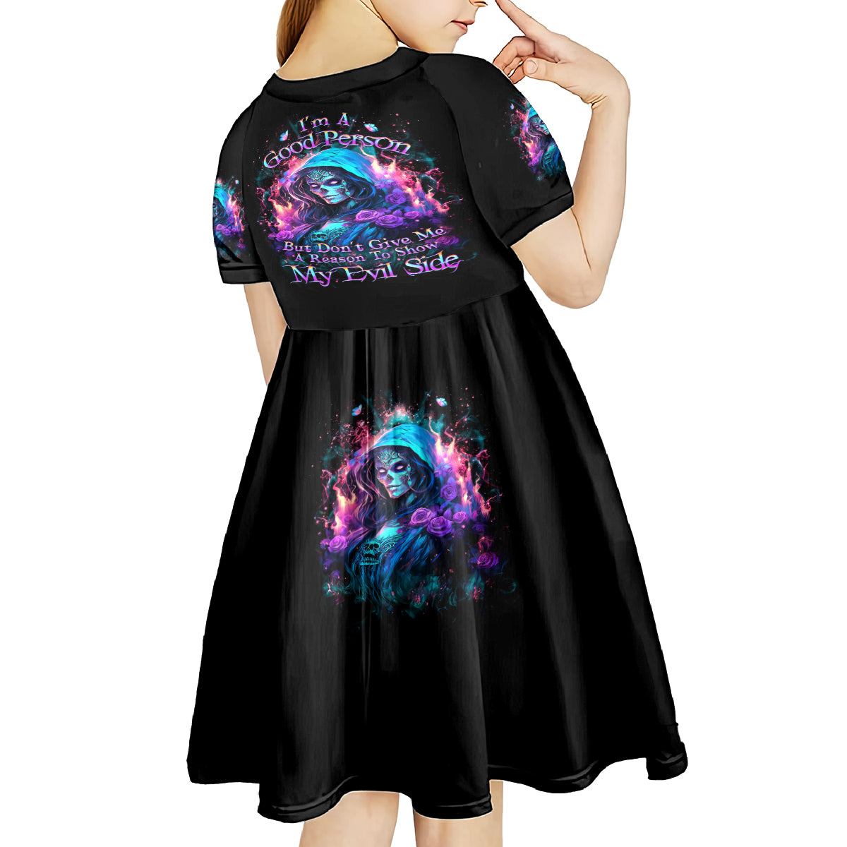 Lady Skull Kid Short Sleeve Dress The Good Girl In Me Got Tired Of The Bullshit - Wonder Print Shop