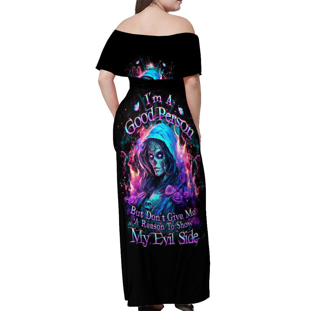 Lady Skull Off Shoulder Maxi Dress The Good Girl In Me Got Tired Of The Bullshit - Wonder Print Shop