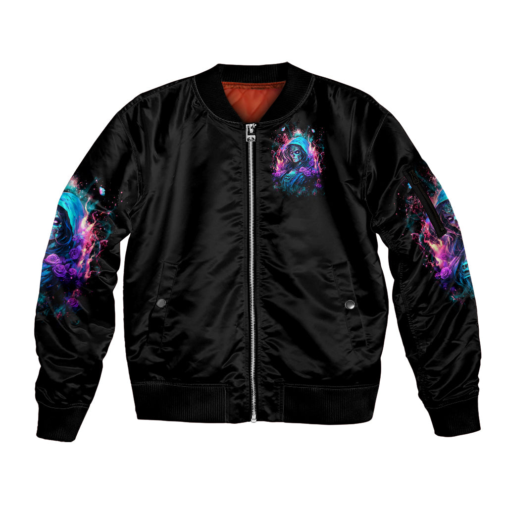 Lady Skull Sleeve Zip Bomber Jacket The Good Girl In Me Got Tired Of The Bullshit - Wonder Print Shop