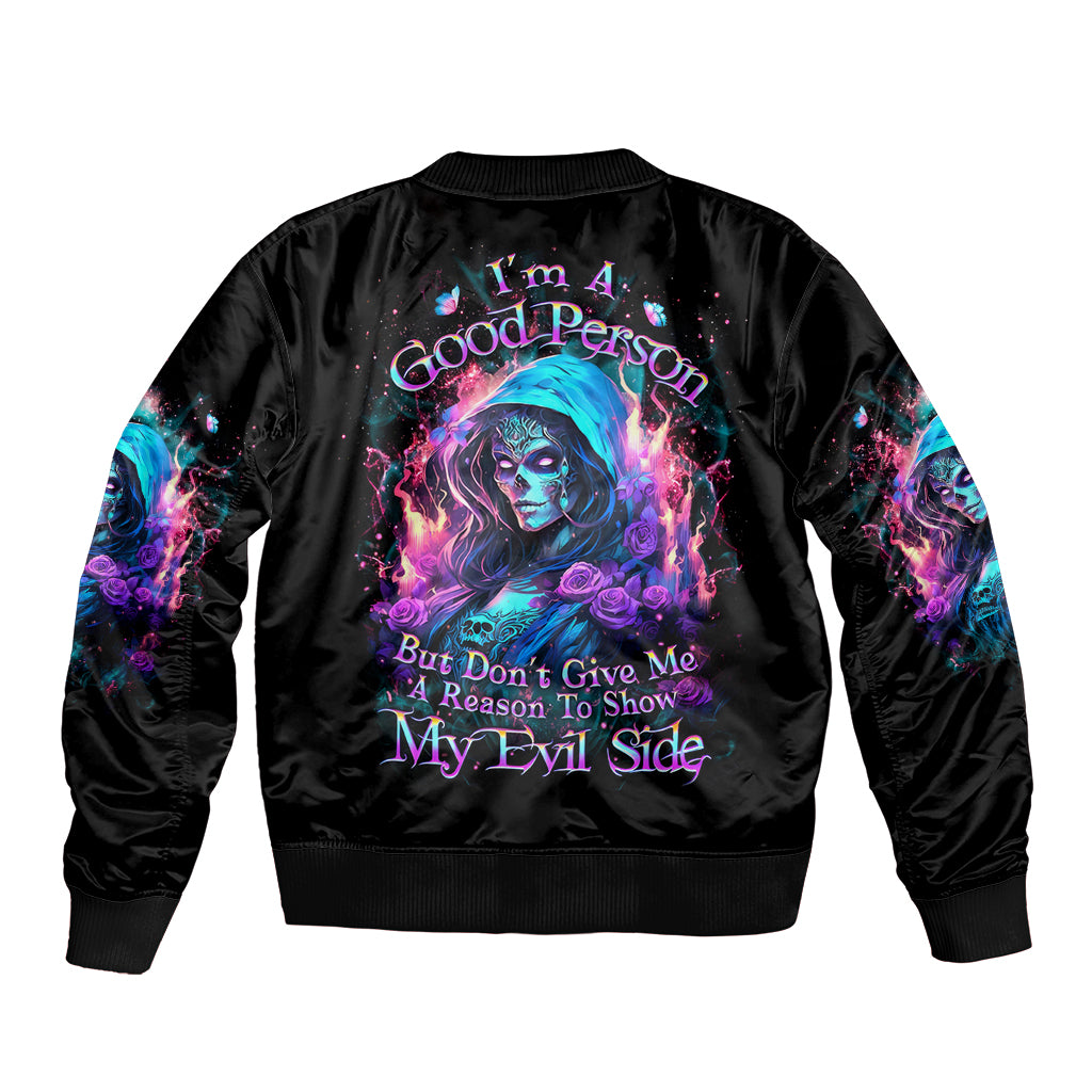 Lady Skull Sleeve Zip Bomber Jacket The Good Girl In Me Got Tired Of The Bullshit - Wonder Print Shop