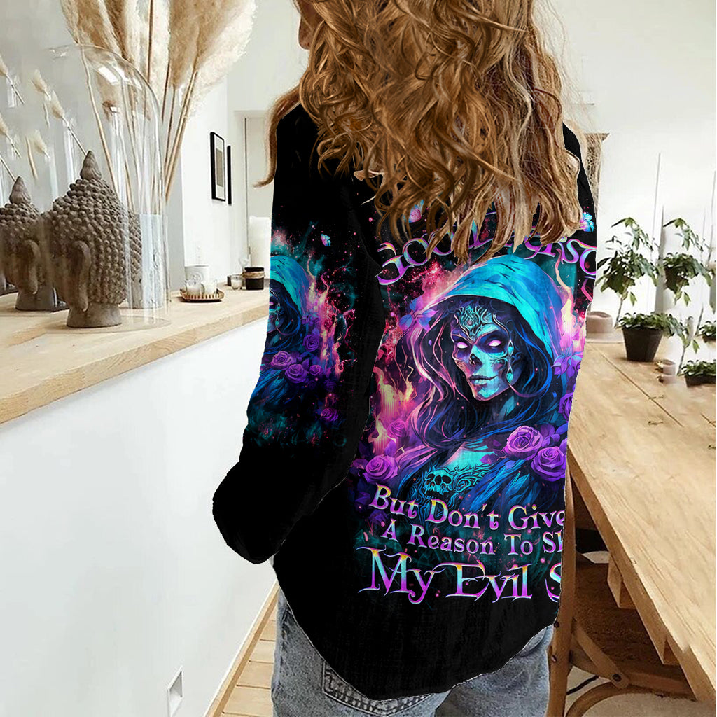 Lady Skull Women Casual Shirt The Good Girl In Me Got Tired Of The Bullshit - Wonder Print Shop