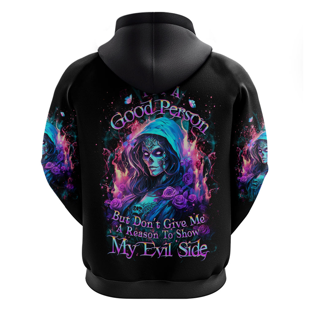 Lady Skull Zip Hoodie The Good Girl In Me Got Tired Of The Bullshit - Wonder Print Shop
