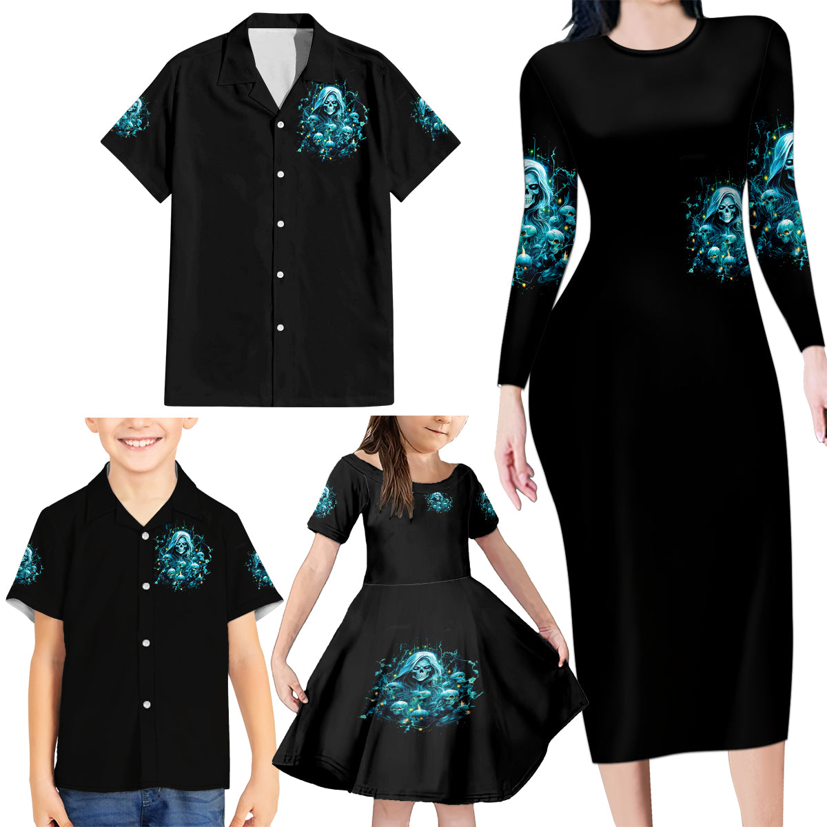 Irsh Girl Skull Family Matching Long Sleeve Bodycon Dress and Hawaiian Shirt Drink Up Bitch - Wonder Print Shop