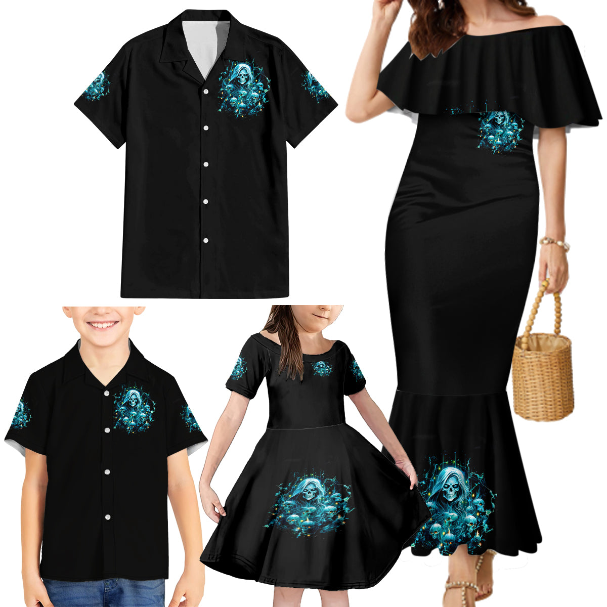 Irsh Girl Skull Family Matching Mermaid Dress and Hawaiian Shirt Drink Up Bitch - Wonder Print Shop