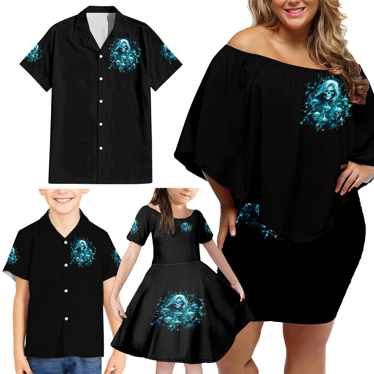 Irsh Girl Skull Family Matching Off Shoulder Short Dress and Hawaiian Shirt Drink Up Bitch - Wonder Print Shop