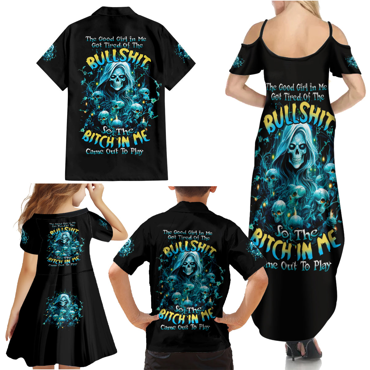 Irsh Girl Skull Family Matching Summer Maxi Dress and Hawaiian Shirt Drink Up Bitch - Wonder Print Shop