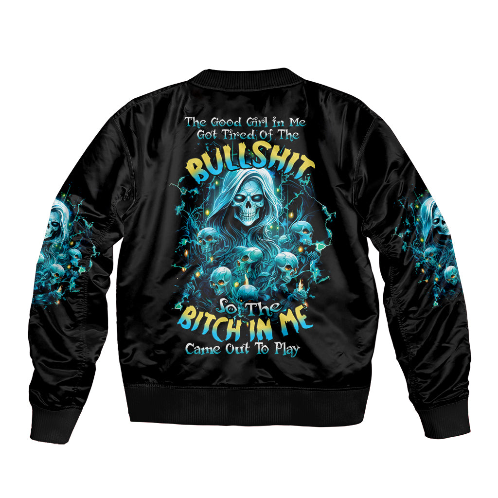 Irsh Girl Skull Sleeve Zip Bomber Jacket Drink Up Bitch - Wonder Print Shop