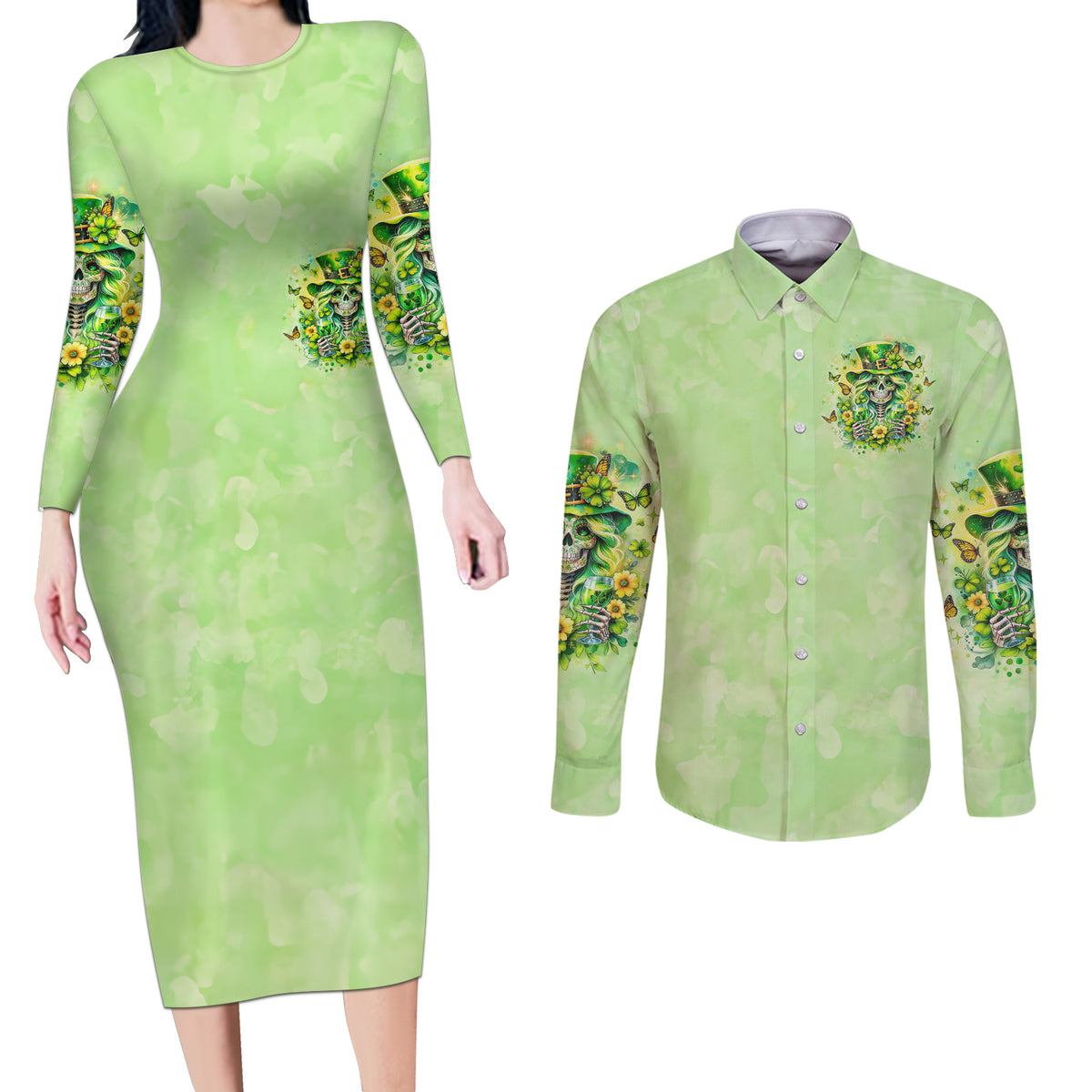 Thunder Skull Couples Matching Long Sleeve Bodycon Dress and Long Sleeve Button Shirt I'm Not Anti Social I'm Just Not User Friendly - Wonder Print Shop