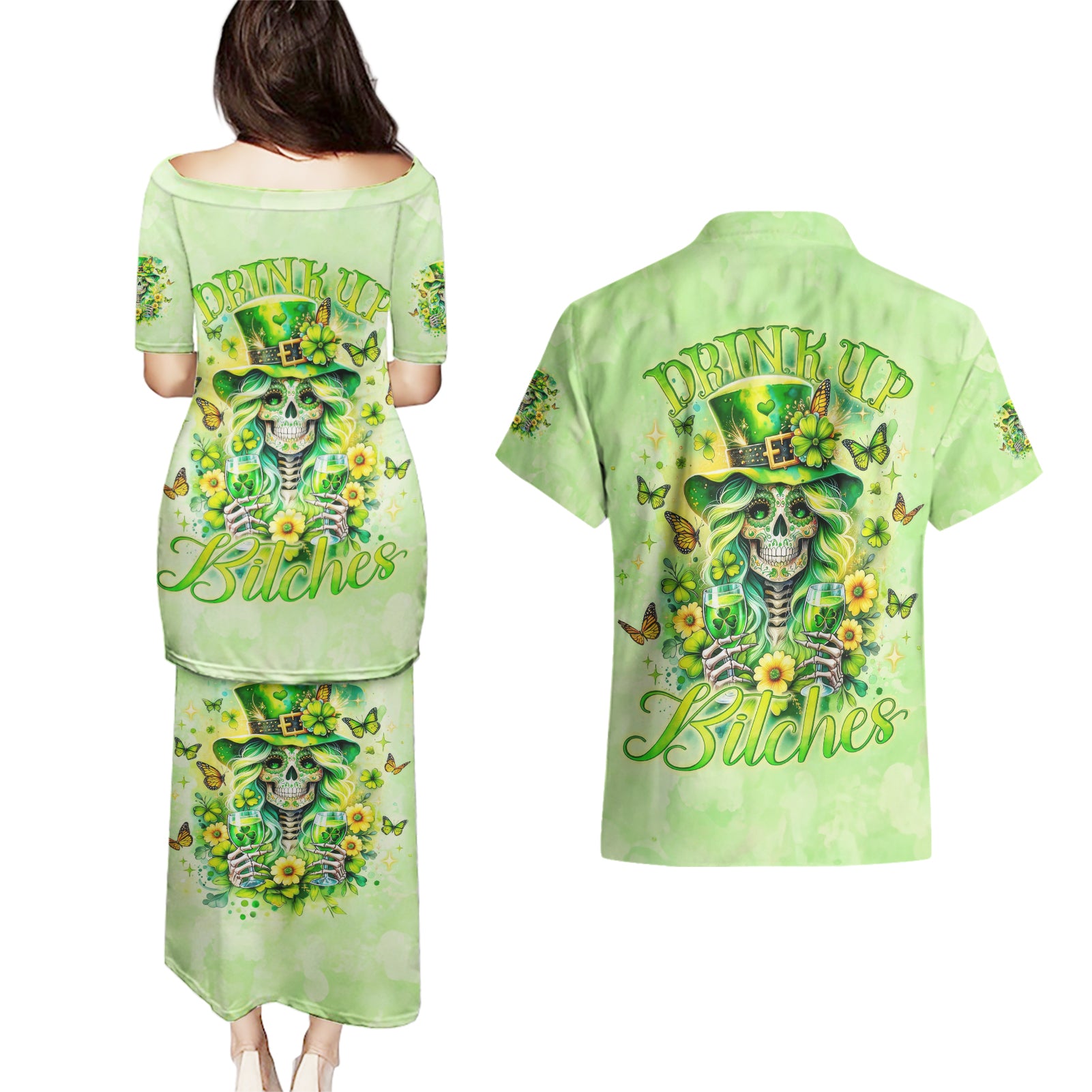 Thunder Skull Couples Matching Puletasi and Hawaiian Shirt I'm Not Anti Social I'm Just Not User Friendly - Wonder Print Shop