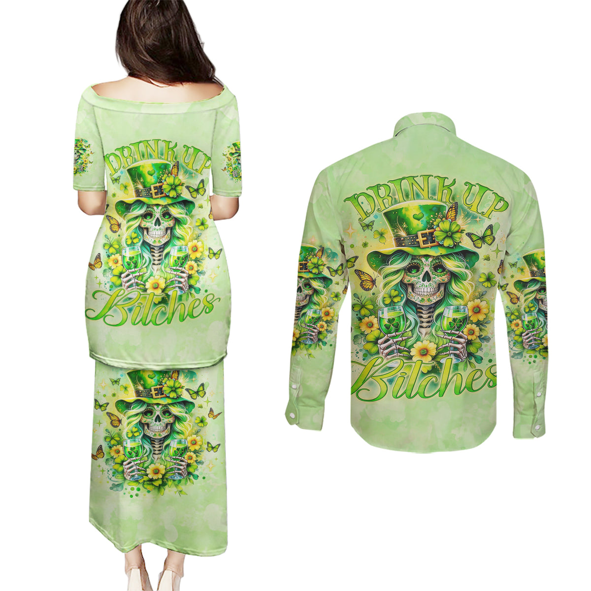 Thunder Skull Couples Matching Puletasi and Long Sleeve Button Shirt I'm Not Anti Social I'm Just Not User Friendly - Wonder Print Shop