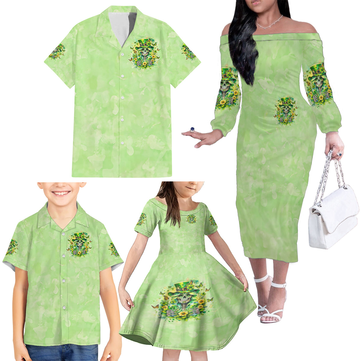 Thunder Skull Family Matching Off Shoulder Long Sleeve Dress and Hawaiian Shirt I'm Not Anti Social I'm Just Not User Friendly - Wonder Print Shop