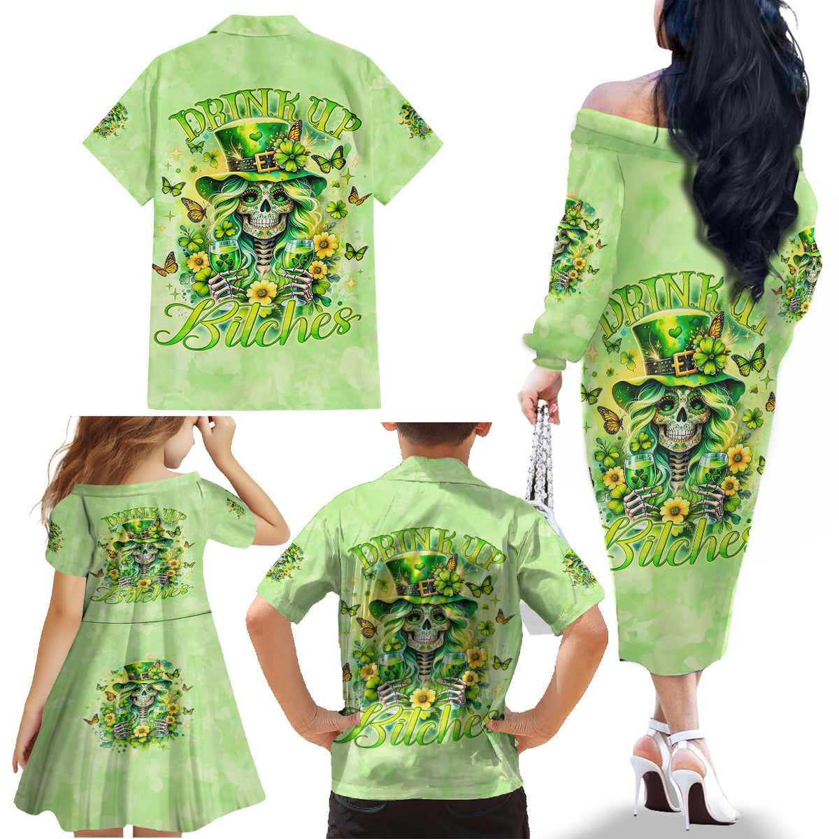Thunder Skull Family Matching Off Shoulder Long Sleeve Dress and Hawaiian Shirt I'm Not Anti Social I'm Just Not User Friendly - Wonder Print Shop