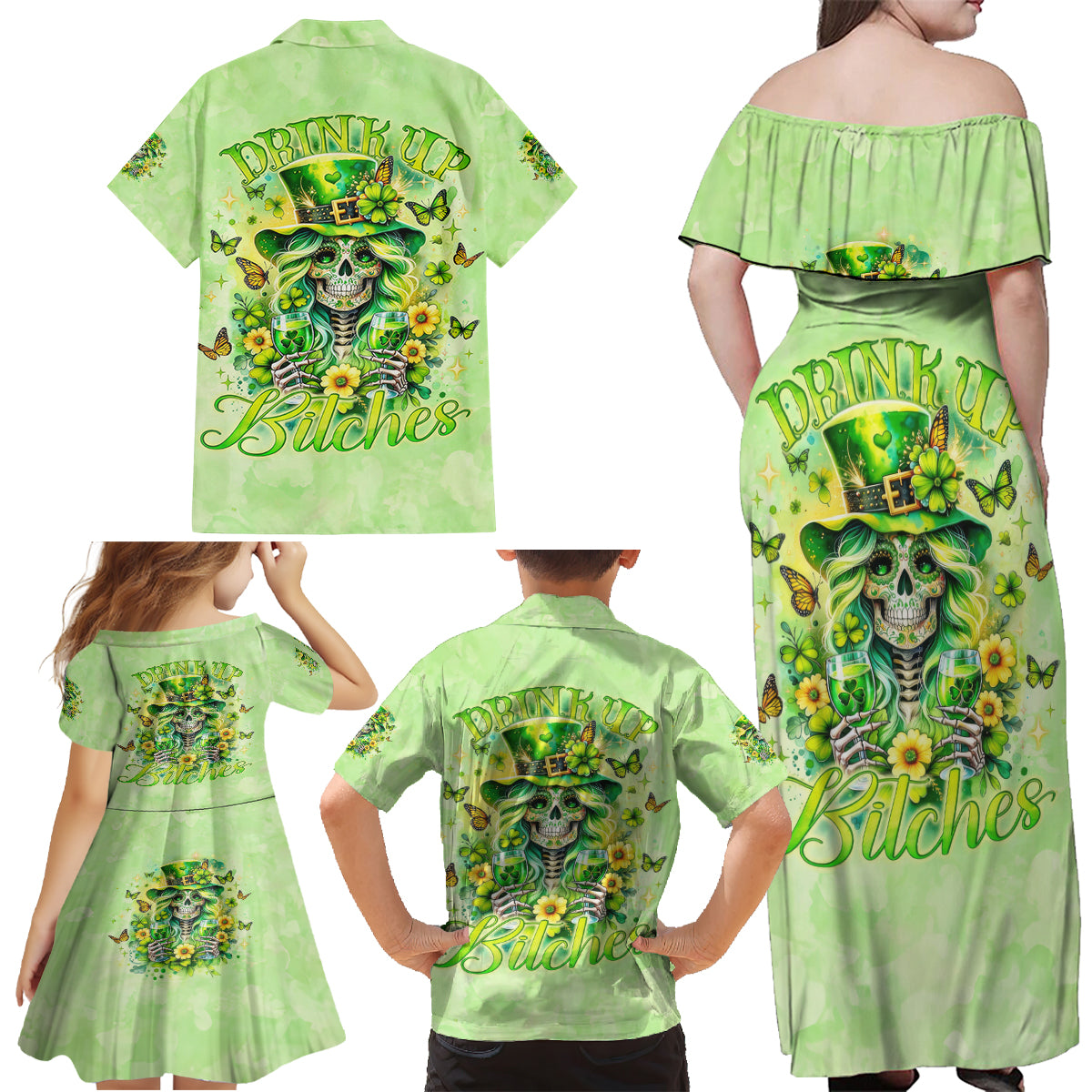 Thunder Skull Family Matching Off Shoulder Maxi Dress and Hawaiian Shirt I'm Not Anti Social I'm Just Not User Friendly - Wonder Print Shop