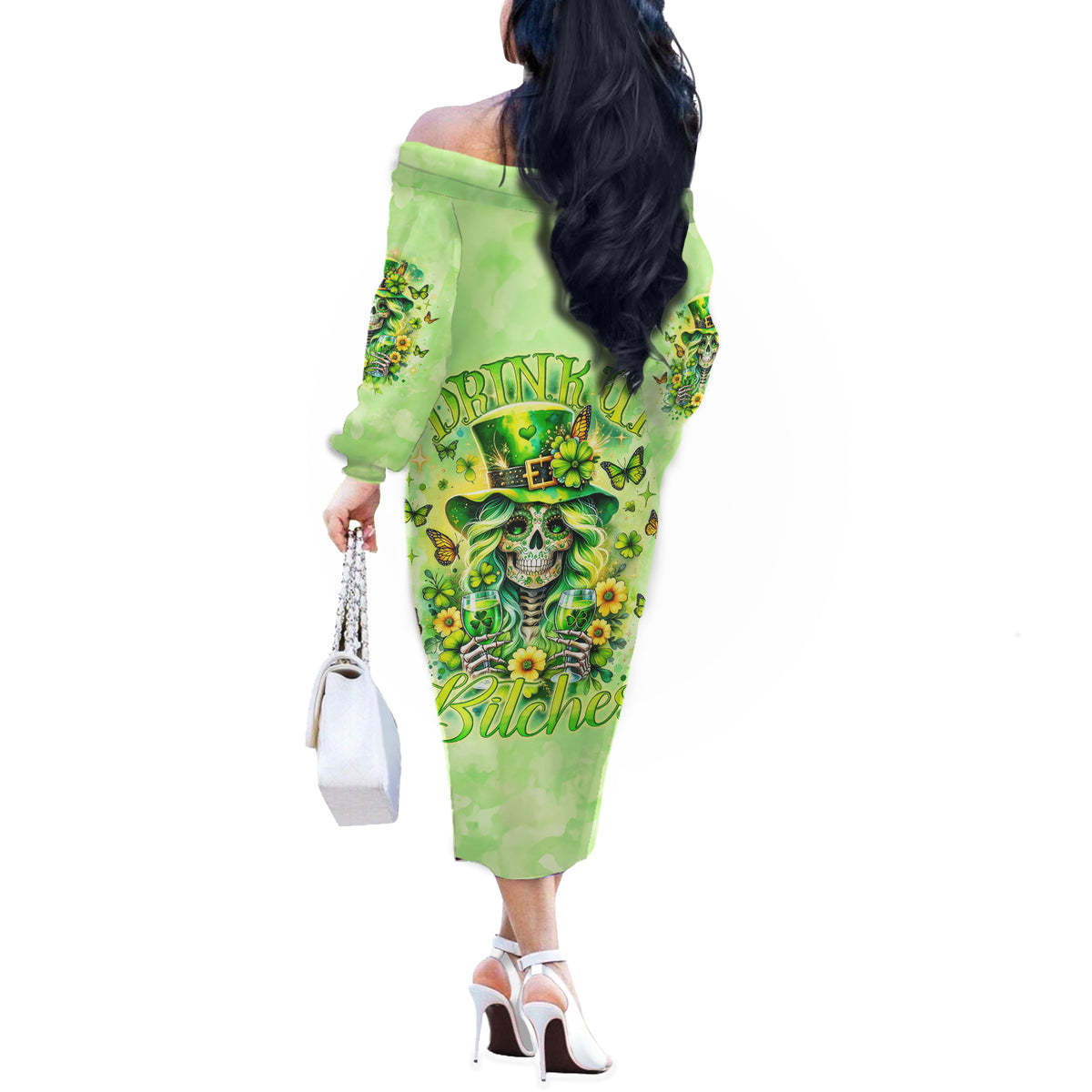 Thunder Skull Off The Shoulder Long Sleeve Dress I'm Not Anti Social I'm Just Not User Friendly - Wonder Print Shop