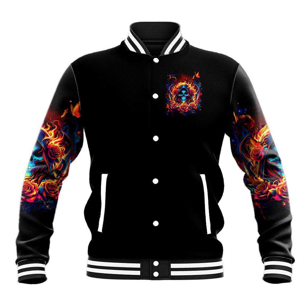 Flame Skull Baseball Jacket Heaven Don't Want Me And Hell's Afraid I'll Take Over - Wonder Print Shop