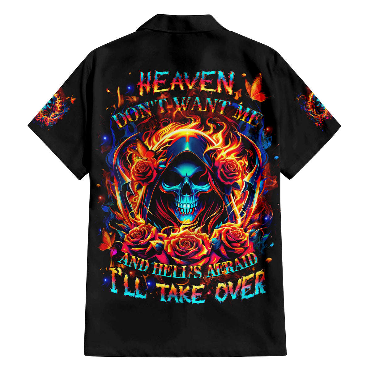 Flame Skull Family Matching Puletasi and Hawaiian Shirt Heaven Don't Want Me And Hell's Afraid I'll Take Over - Wonder Print Shop