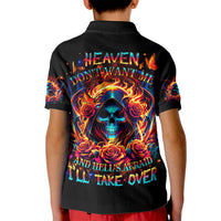 Flame Skull Kid Polo Shirt Heaven Don't Want Me And Hell's Afraid I'll Take Over - Wonder Print Shop