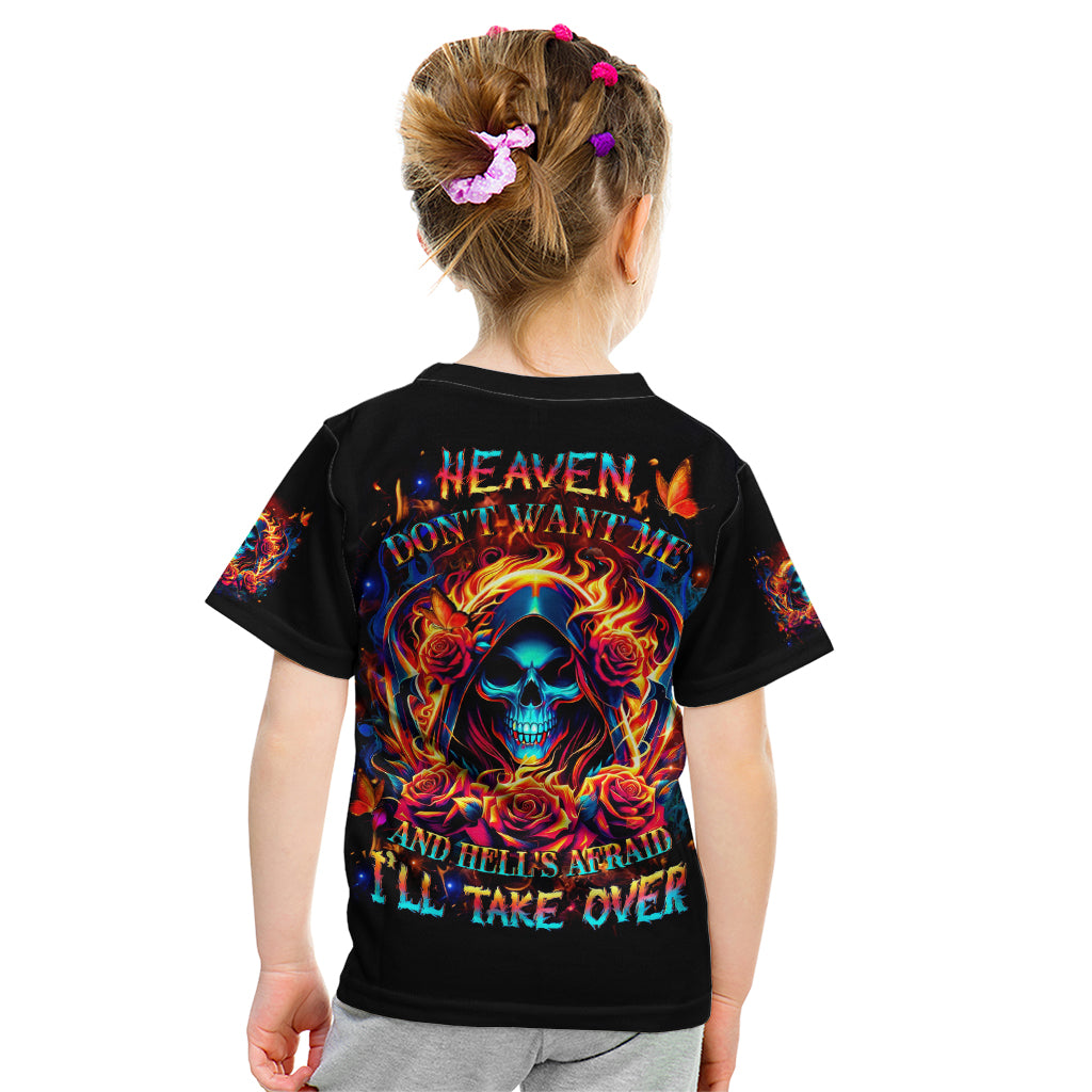 Flame Skull Kid T Shirt Heaven Don't Want Me And Hell's Afraid I'll Take Over - Wonder Print Shop