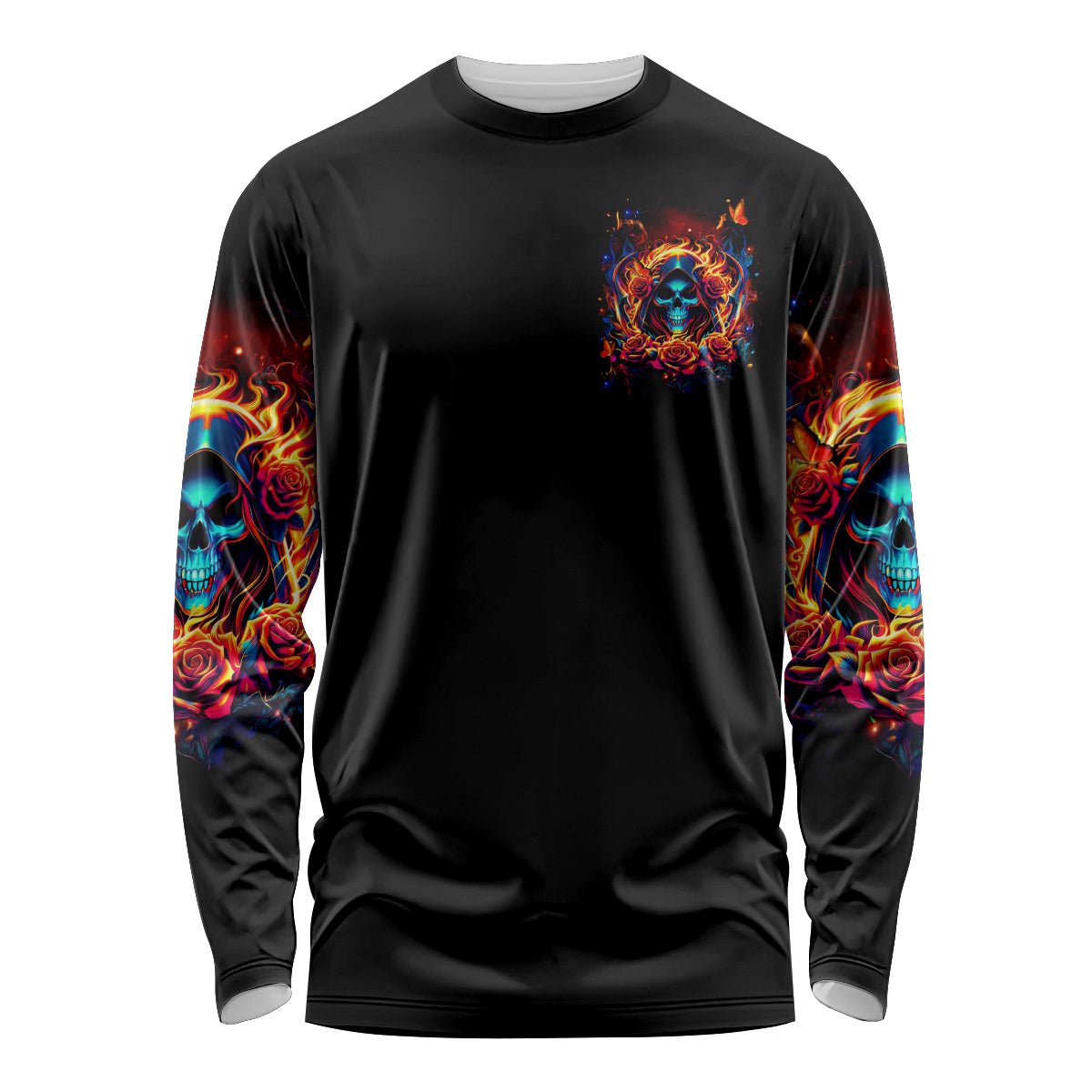 Flame Skull Long Sleeve Shirt Heaven Don't Want Me And Hell's Afraid I'll Take Over - Wonder Print Shop