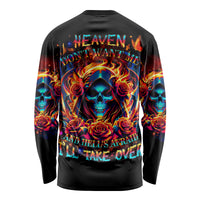 Flame Skull Long Sleeve Shirt Heaven Don't Want Me And Hell's Afraid I'll Take Over - Wonder Print Shop