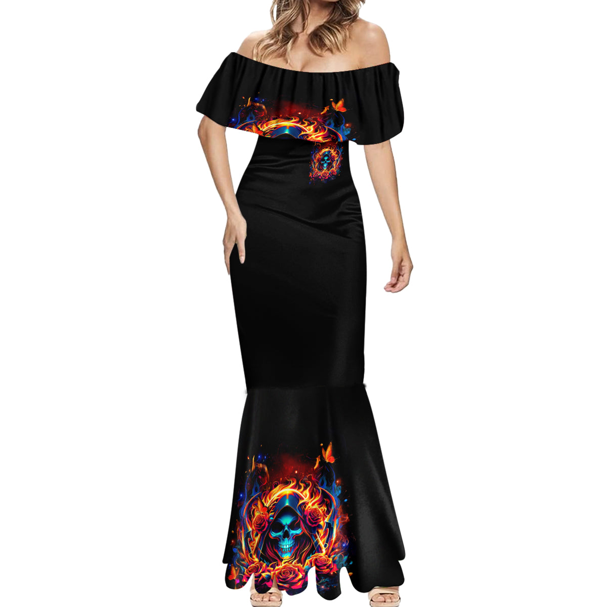 Flame Skull Mermaid Dress Heaven Don't Want Me And Hell's Afraid I'll Take Over - Wonder Print Shop