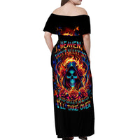 Flame Skull Off Shoulder Maxi Dress Heaven Don't Want Me And Hell's Afraid I'll Take Over - Wonder Print Shop